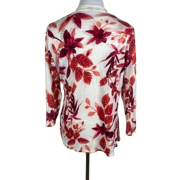 Leo Guy 2-Piece Floral Beaded Tank with Open Cardigan Women's 4 Beige Pink Red - Picture 2 of 12